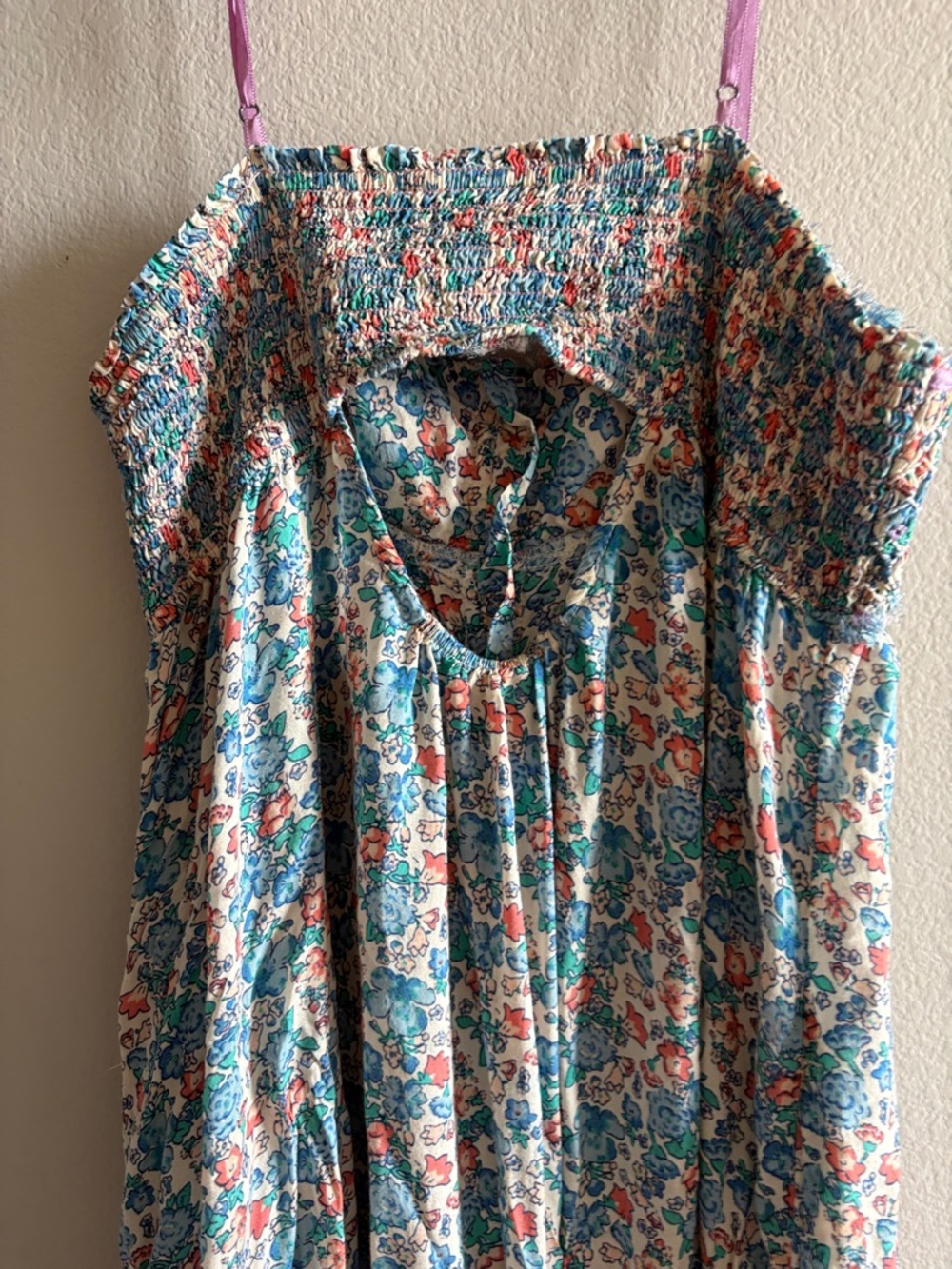 Free People Molly Jo Midi Dress Smocked Blossom Combo Blue Bohemian Size L - Picture 8 of 13